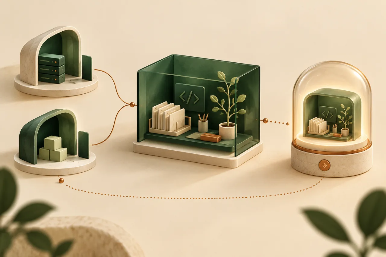 Conceptual illustration of a task choosing a workspace and preserving its files in a capsule