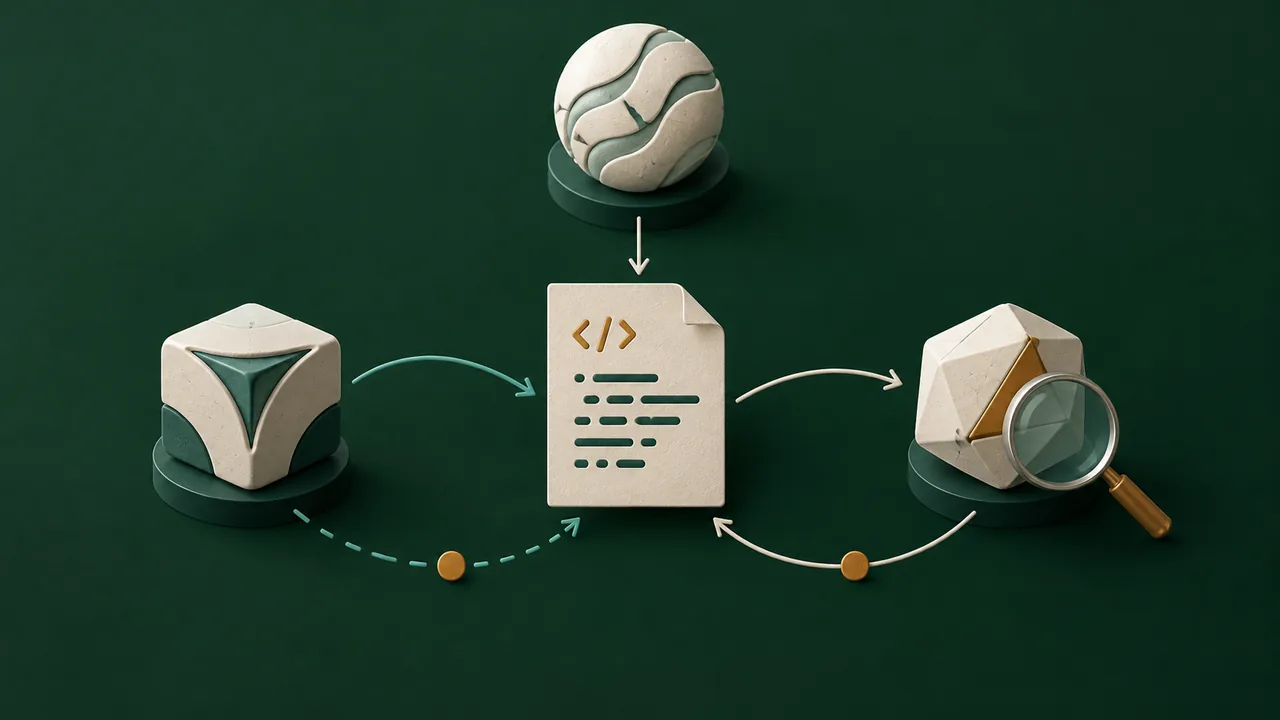 Conceptual illustration of three model nodes drafting and reviewing a code document